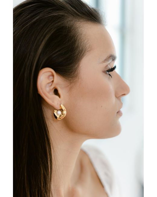Adriana Pappas Designs Metallic Mini Hammered Pearl Hoops