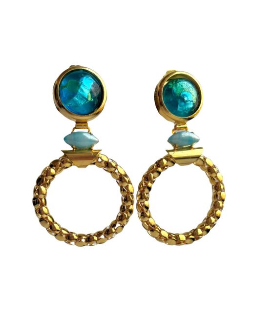 Laura Gray Blue Glass Hoop Clip Earrings
