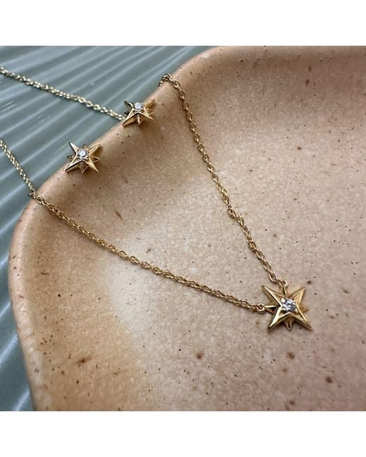 Clemence Wren Metallic Sparkling Star Pendant And Stud Earring Set