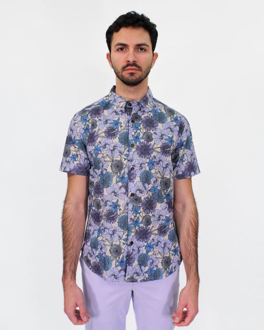 Lords of Harlech Blue Tim Hibiscus Garden Shirt In Pumice for men