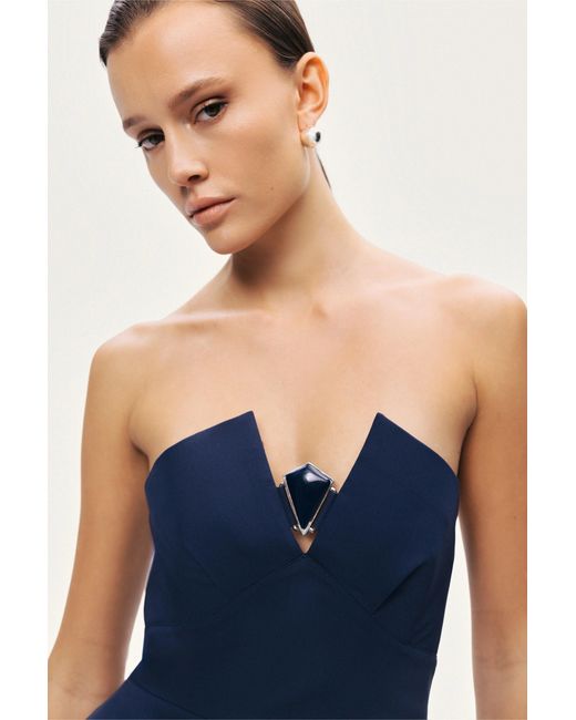 Nocturne Blue Strapless Sculpted Bustier Top