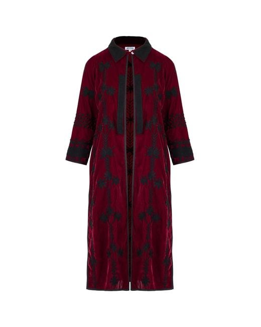 Antra Designs Red Suki Burgundy Velvet Coat Dress