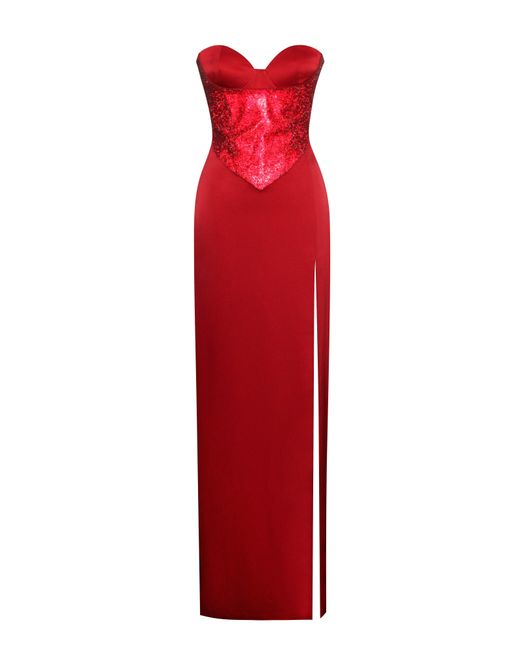 Miss Circle New York Red Kadesha Crystal High Slit Satin Corset Gown