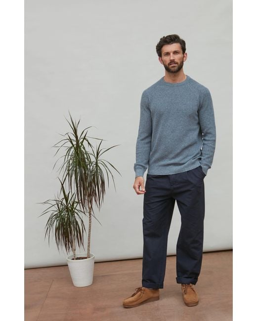 Paul James Knitwear Blue Cotton Lightweight Fisherman Dylan Rib Jumper for men