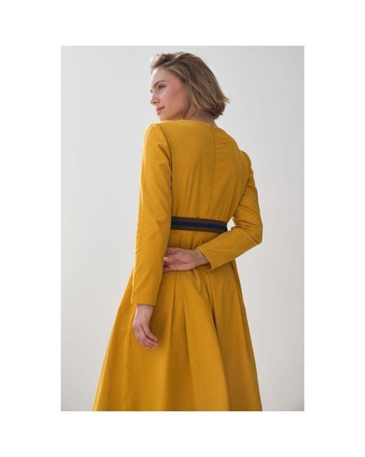 Marianna Déri Yellow Corduroy Belted Dress