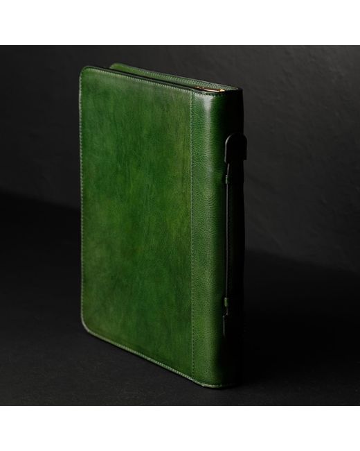 Time Resistance Green Leather Portfolio With Binder for men