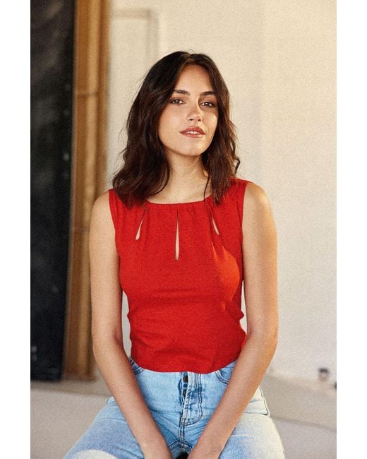 Marianne by Marie Jordane Red Gaby Teardrop Neckline Top