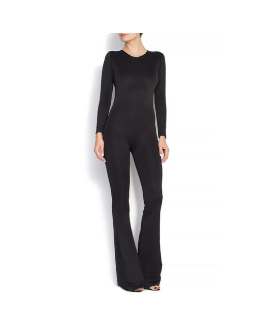 LIA ARAM Black Flared Fitted Dive Fabric Jumpsuit