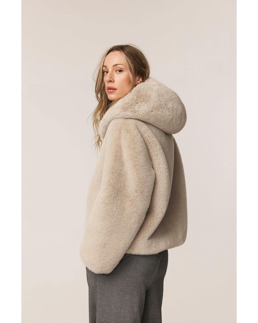 ISSY LONDON White Neutrals Jade Hooded Luxe Recycled Vegan Faux Fur Jacket Neutral