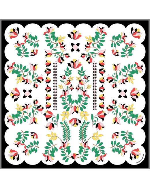 Jessie Zhao New York Green Double Sided Silk Scarf Floral Parade