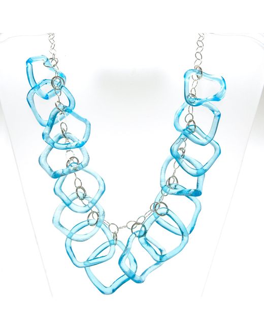 Smart Glass Jewelry Blue Recycled Gin Bottle Large Ruffle Statement Necklace Sterling