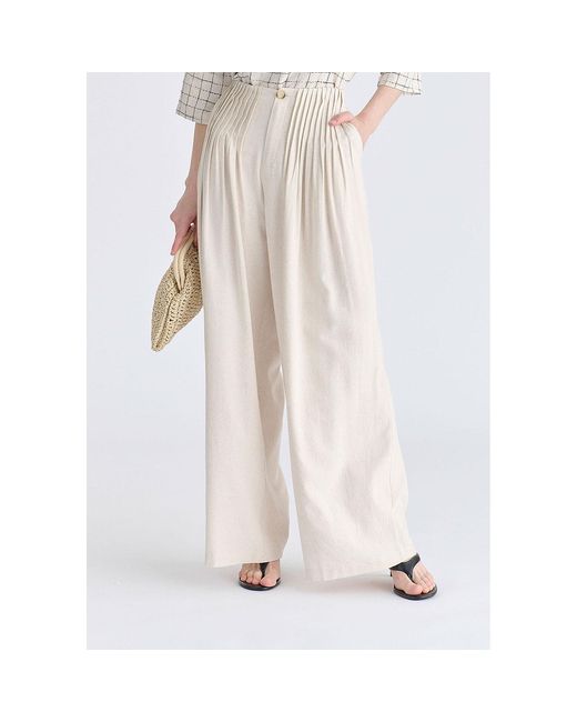 Paisie White Neutrals Front Pleats Detail Wide Leg Trousers