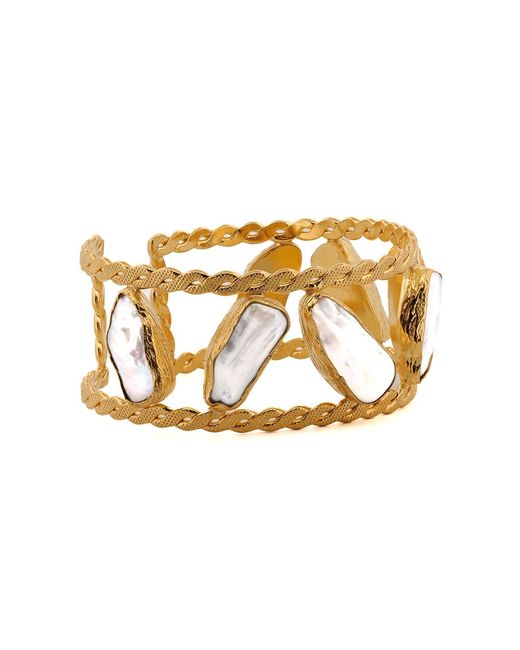 Ebru Jewelry Metallic Majestic & Pearl Cuff Bracelet