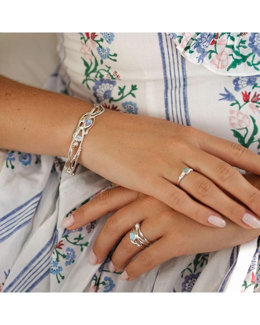 Isla Silver Metallic Organic Moonstone, Topaz & Pearl Bangle