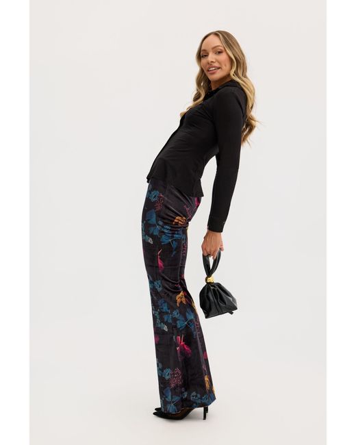 Why Mary Blue Florencia High Waisted Floral Print Flared Pants