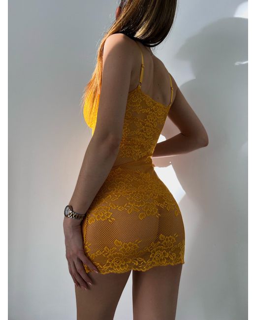 Empress Mimi Orange Queen Bee Lace Negligee Slip Dress