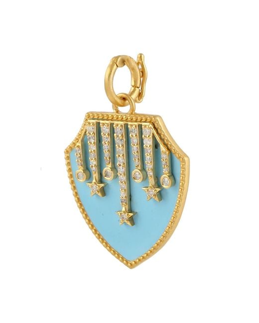 Artisan Blue 14k Diamond Star Shield Elegant Pendant Enamel