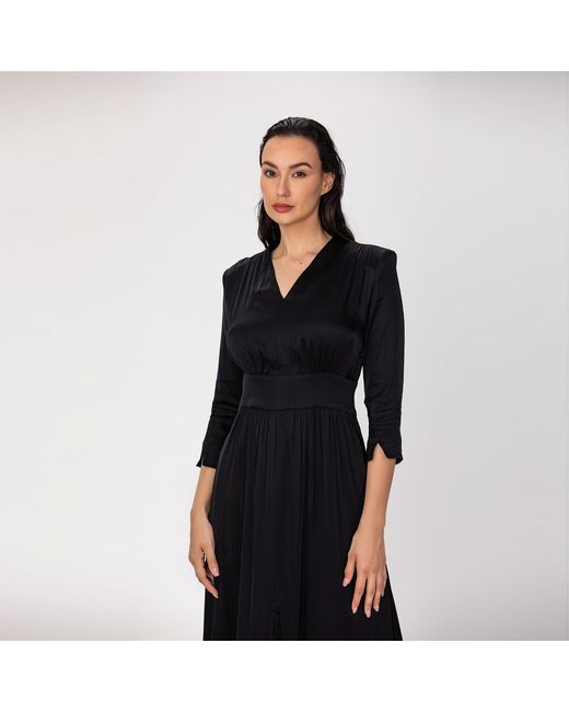 Smart and Joy Black Fit-And-Flare Satin And Jacquard Dress