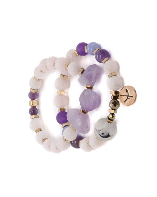 Ebru Jewelry Metallic Amethyst & Quartz Stone Beaded Dream Bracelet Set