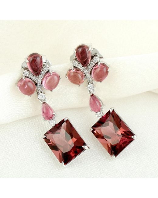 Artisan Pink Tourmaline Drop Earrings With Diamonds