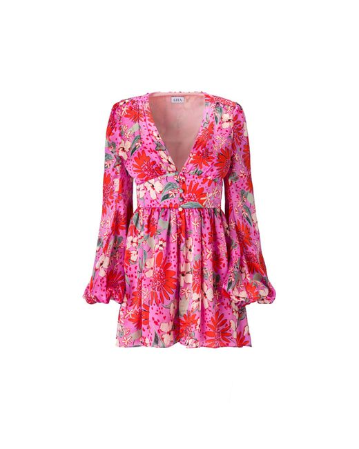 Lita Couture Pink Floral Print Jumpsuit
