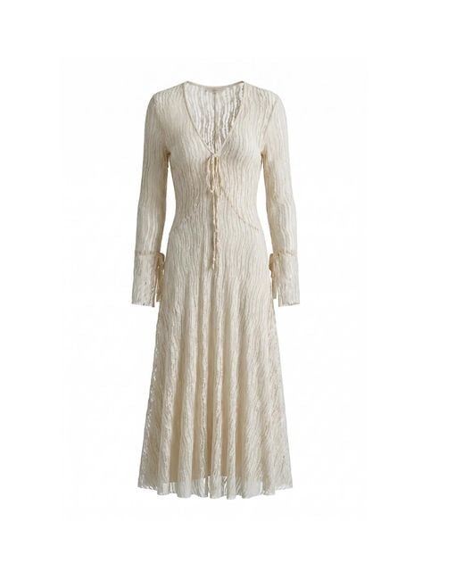 Belsize25 Natural Trumpet Dress Flared Sleeve Sheer Lace Knit Dress