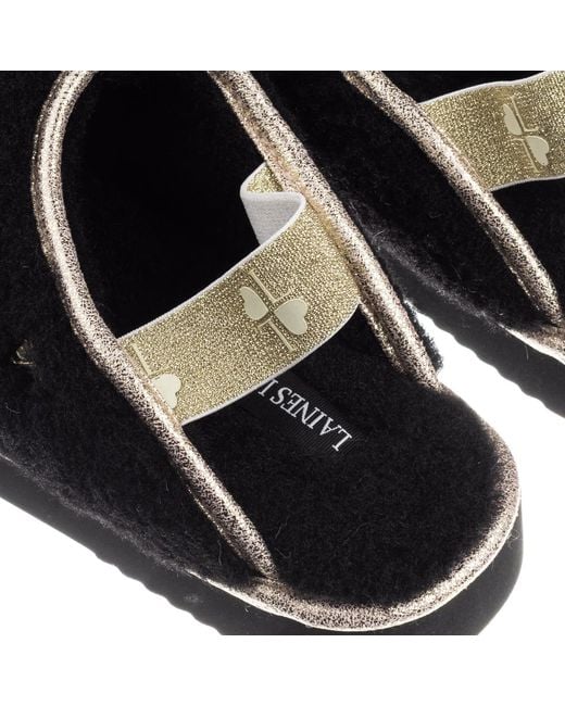 Laines London Black Flatform Cloud Closed Toe Slippers With Fucking Fabulous Brooches