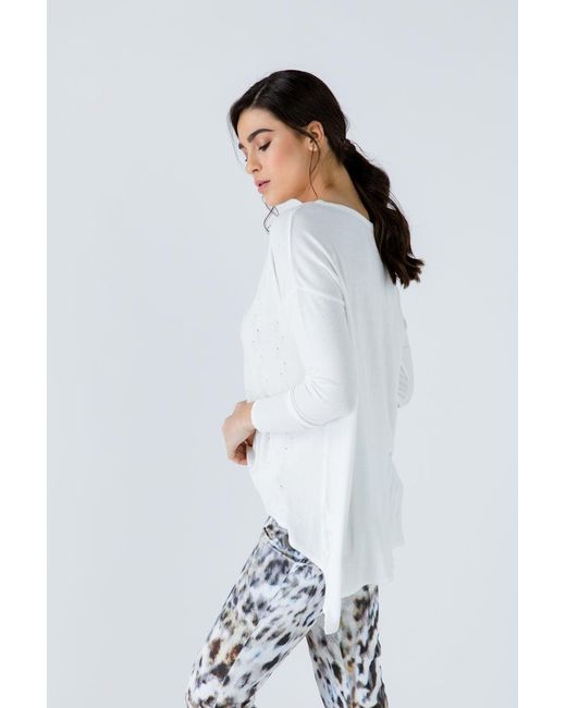 Conquista White Neutrals Knit Jacquard Detail Top
