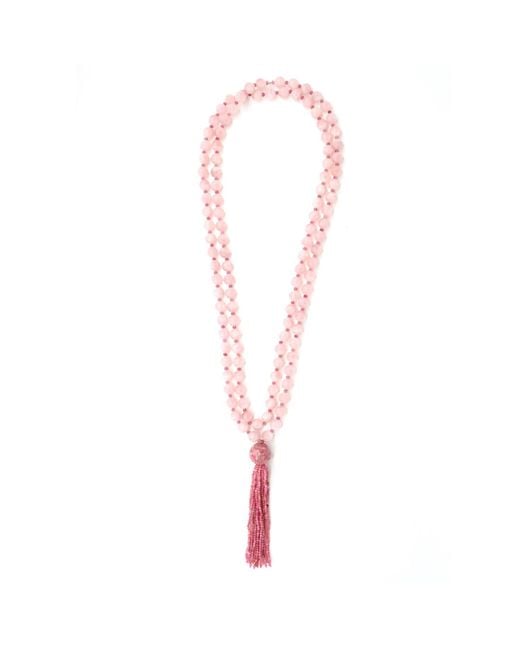 Shar Oke White Rose Quartz, Pink Opal & Pink Tourmaline Tassel Wrap Beaded Necklace