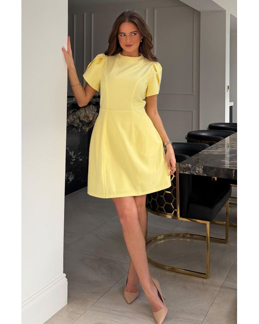 Girl In Mind Yellow Ami Tulip Sleeve High Neck Mini Dress