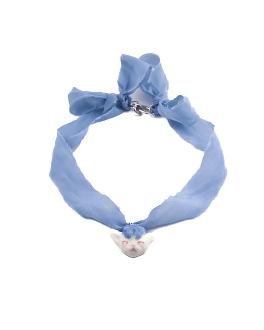 H2 Studio Blue Angry Puss Silk Necklace Bowtie
