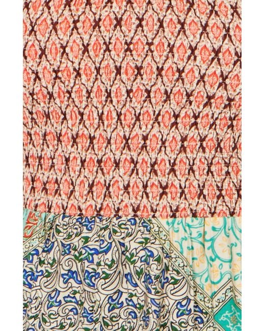 Yumi' Green Multicolour Patchwork Ruched Smocked Maxi Sundress