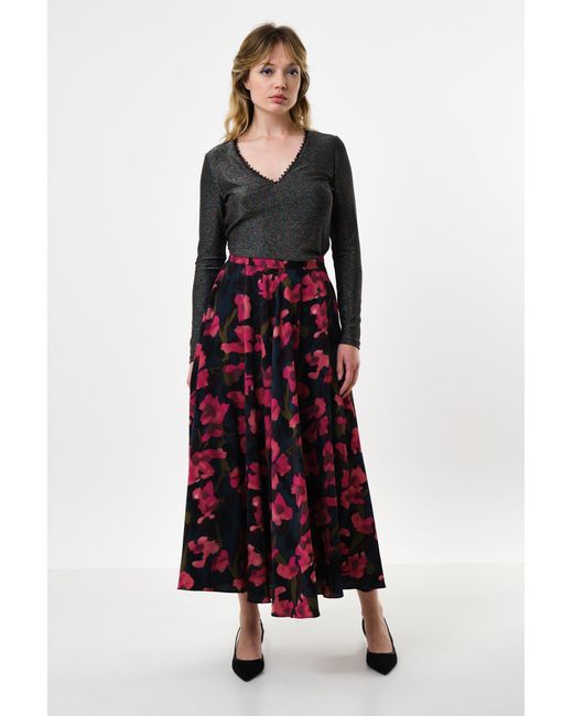 Louche Red Anza Watermark Floral Print Midaxi Skirt