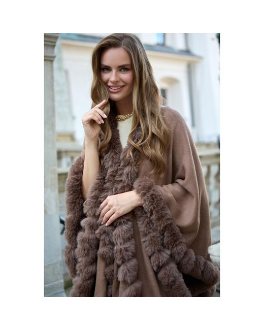 Saachi Brown Faux Fur Cape Saddle Kimono