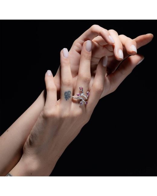 German Kabirski Purple Tinta Nature Inspired Ring With Raw Ruby