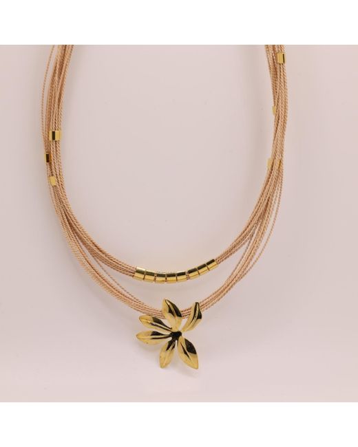 Nart Nature Making Art Metallic Neutrals The Flower Buriti Natural Fiber Necklace