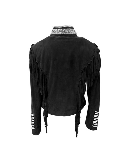 Zasta Studio Black Warrior Suede Leather Jacket With Beads & Fringes