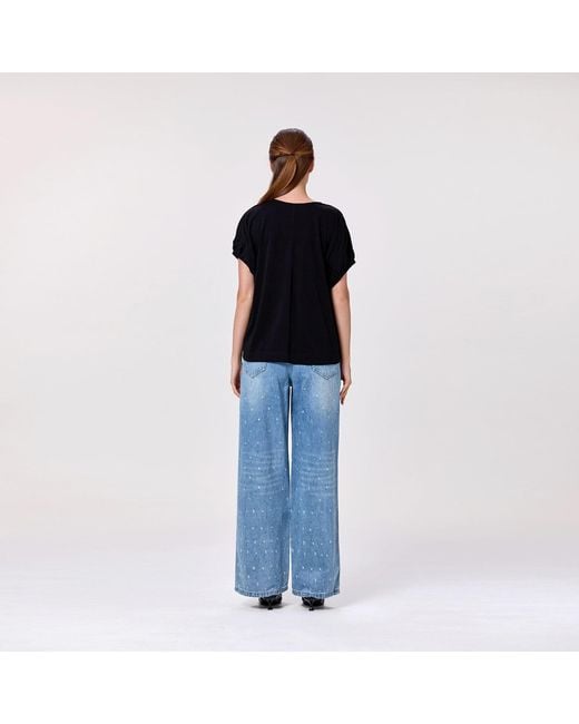 Smart and Joy Black Casual Cotton V-Neck Blouse