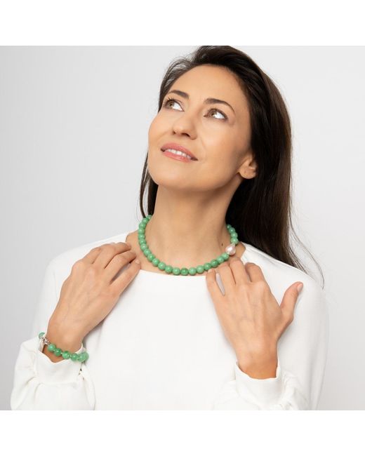 Silver Moon Green Sterling Necklace Whisper With Gemstones, Natural Seed Pearls And Baroque Pearl