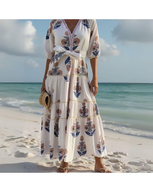 Pick Happy Blue Botanica Maxi Cotton Dress Floral Mocha