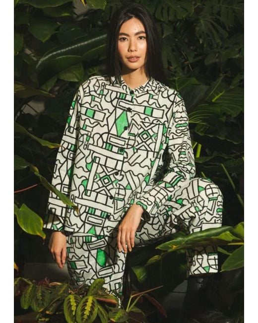 Wild Clouds Green Organic Cotton & Linen Shirt
