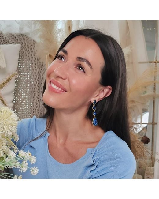 Farra Blue Elegant Agate Dangle Earrings