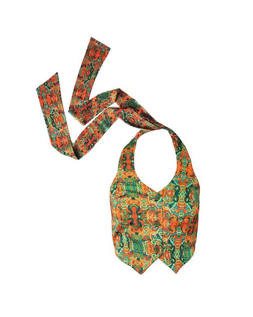 Janara Jones Green Snakes Print Satin With Buttons Vest