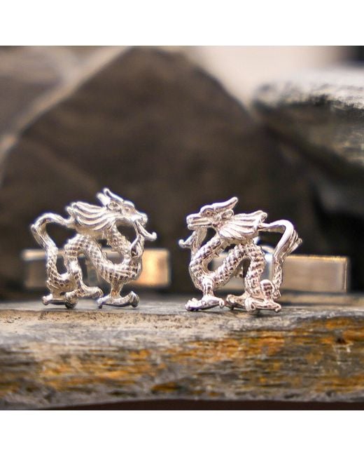 Simon Kemp Jewellers Metallic Oriental Dragon Cufflinks for men