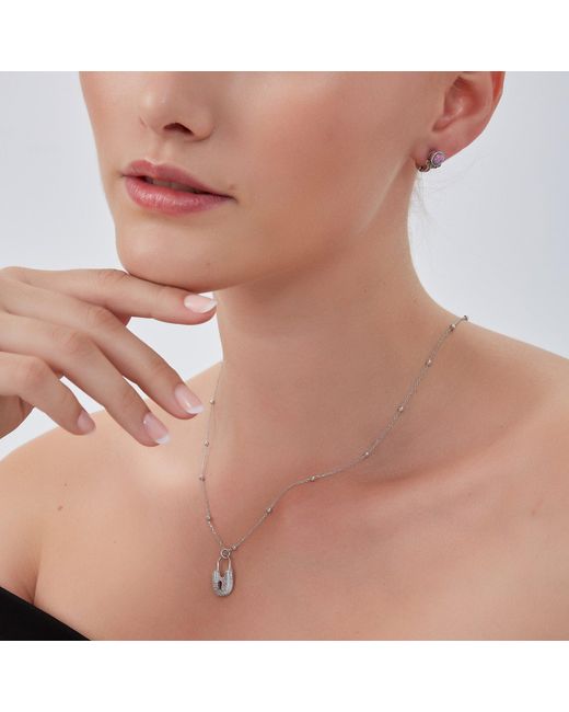 Spero London Metallic Lock Pendant Necklace With Beaded Chain Sterling