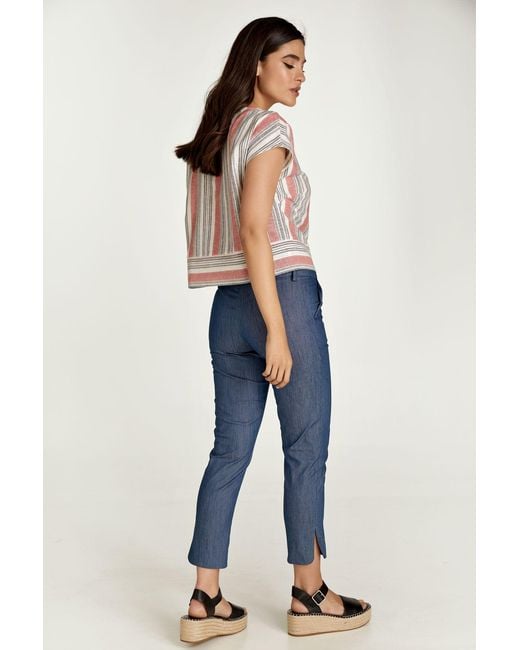 Conquista Pink Coral Striped Linen Style Top