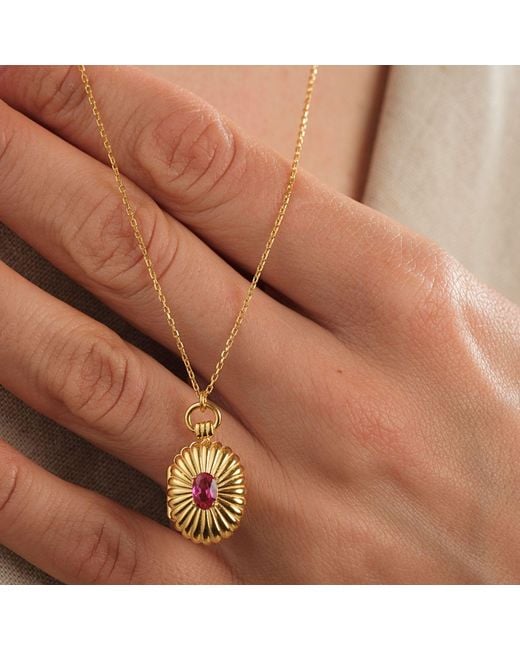 LINYA JEWELLERY Metallic Mini Claret Stone Covered Medallion Locket Necklace