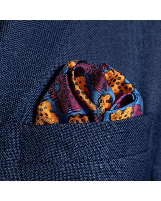 Otway & Orford Blue 'Motif' Geometric Silk Pocket Square for men
