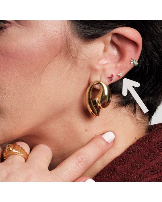 LINYA JEWELLERY Metallic Real Triple Stone Tragus, Three Stone Piercing, Geometric Earrings, Triangle Tragus, Screw Back Earrings Tragus