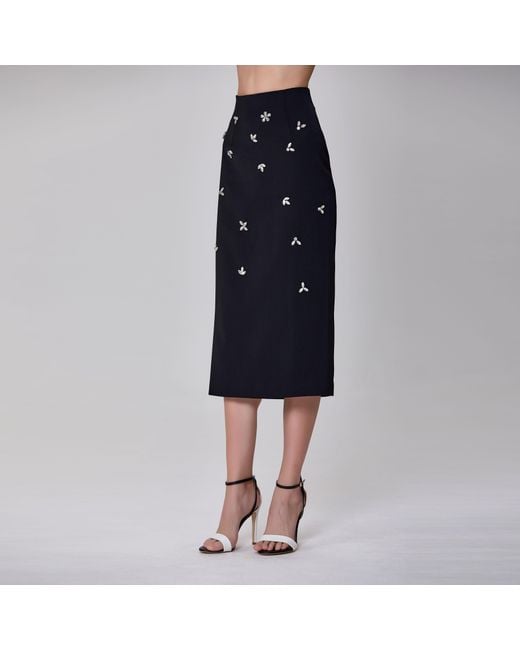 Smart and Joy Black Embroidered Pencil Skirt